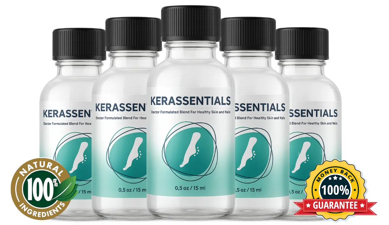 Kerassentials 6-bottle supply with natural ingredients and 100% money-back guarantee