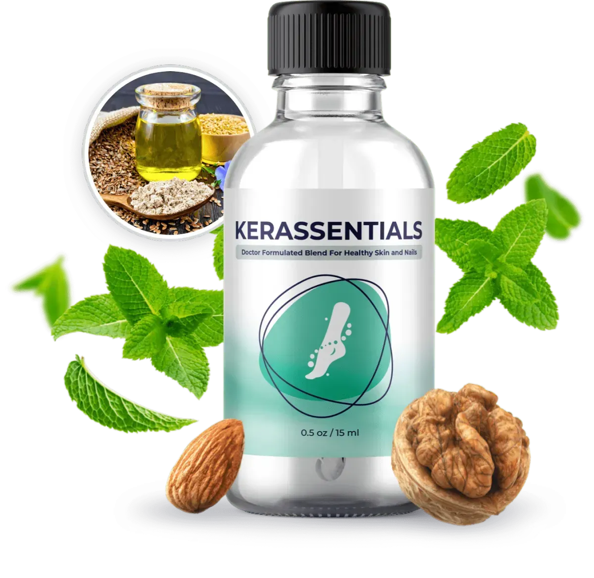 Kerassentials nail health oil with flaxseed walnut almond and mint